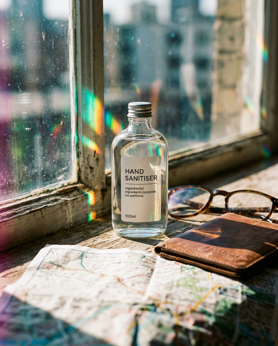 Hands holding a chic 100ml bottle against a backdrop of autumn leaves, highlighting the botanical nature of the product.