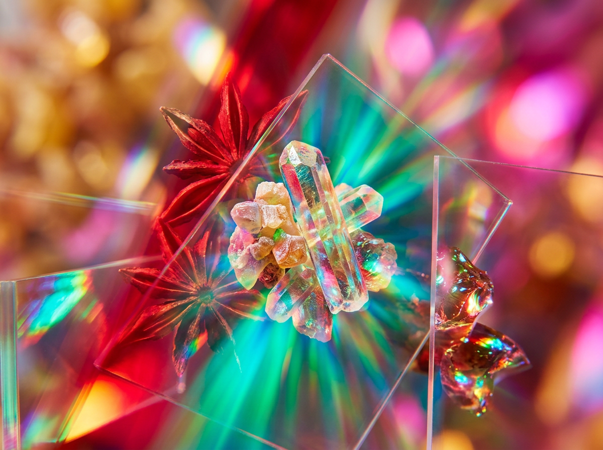 Close up of artisanal fragrance ingredients like pepper, wood, and citrus