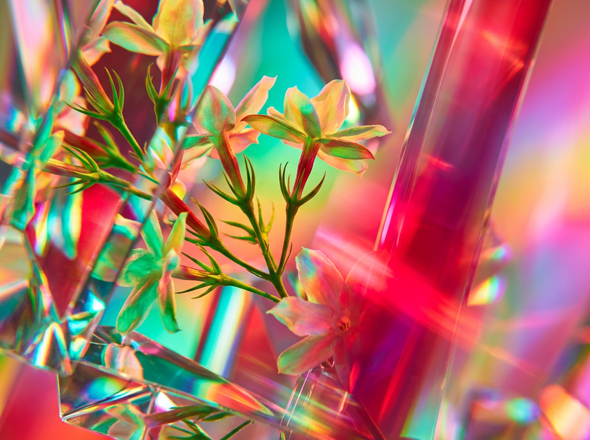 Close up of apple blossoms and amber notes representing the complexity of the fragrance