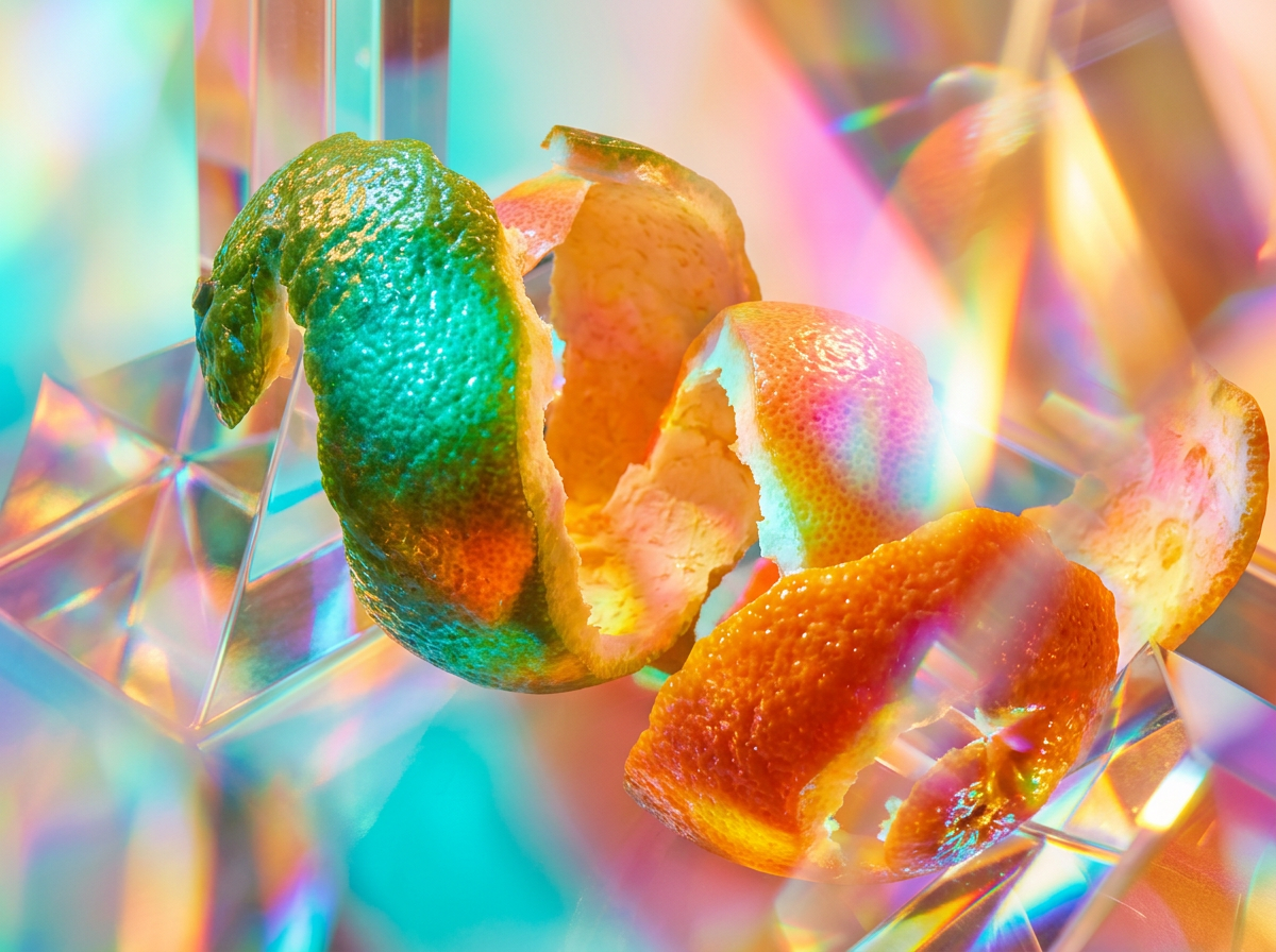 Close up of luxury ingredients like dark chocolate, oud wood, and dried iris petals