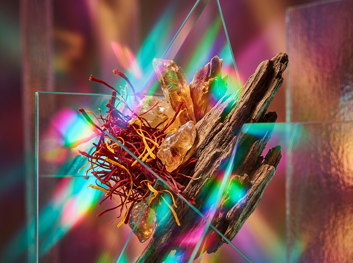 Close up of glass perfume bottles highlighting the artisanal craftsmanship