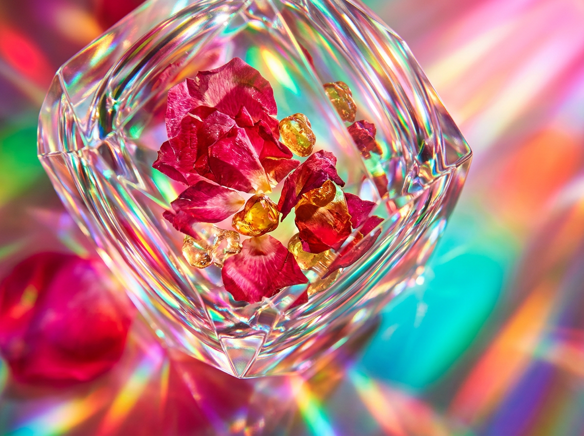 Fresh pink roses and perfume ingredients