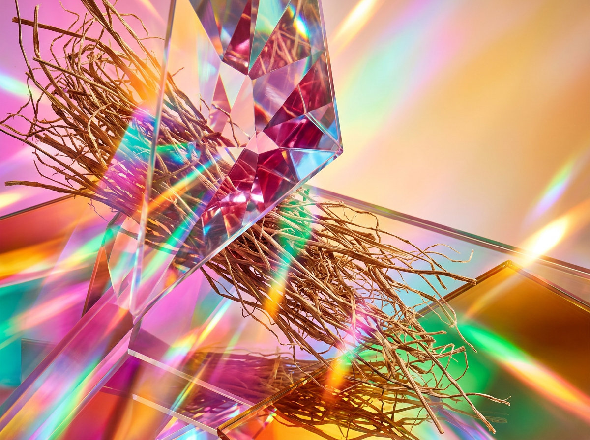 Close up of luxury fragrance ingredients like oranges and driftwood