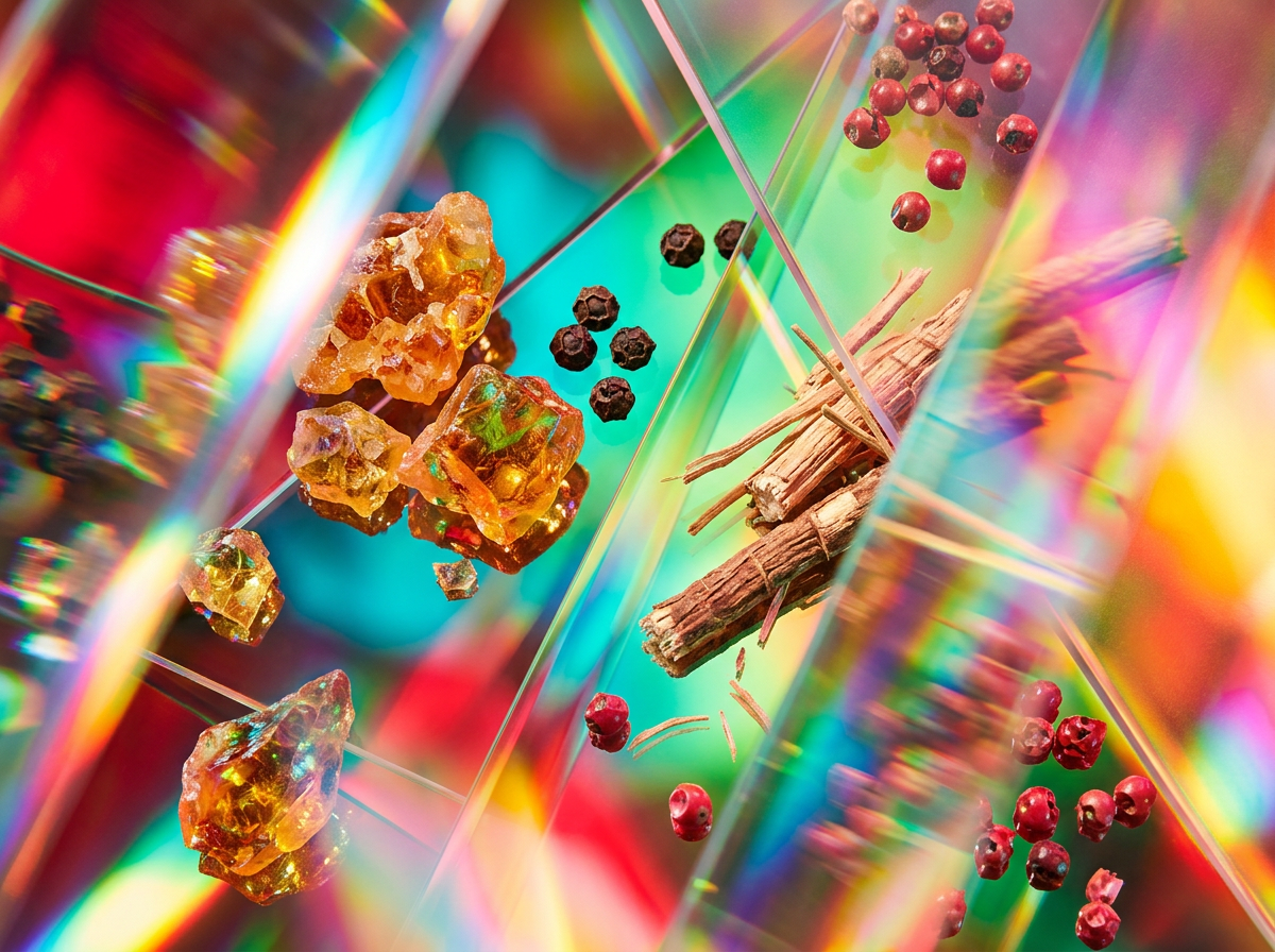 Artisanal perfume bottles showcasing the transition from floral to woody notes