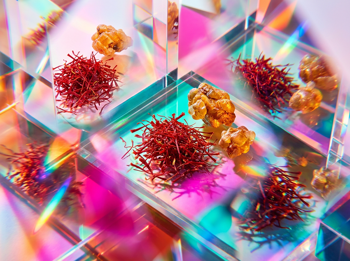 Detailed shot of apple blossoms and amber resin