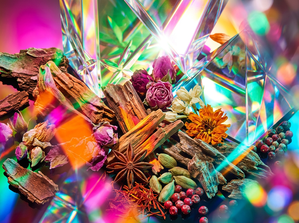 Creative studio with fragrance bottles and sketches