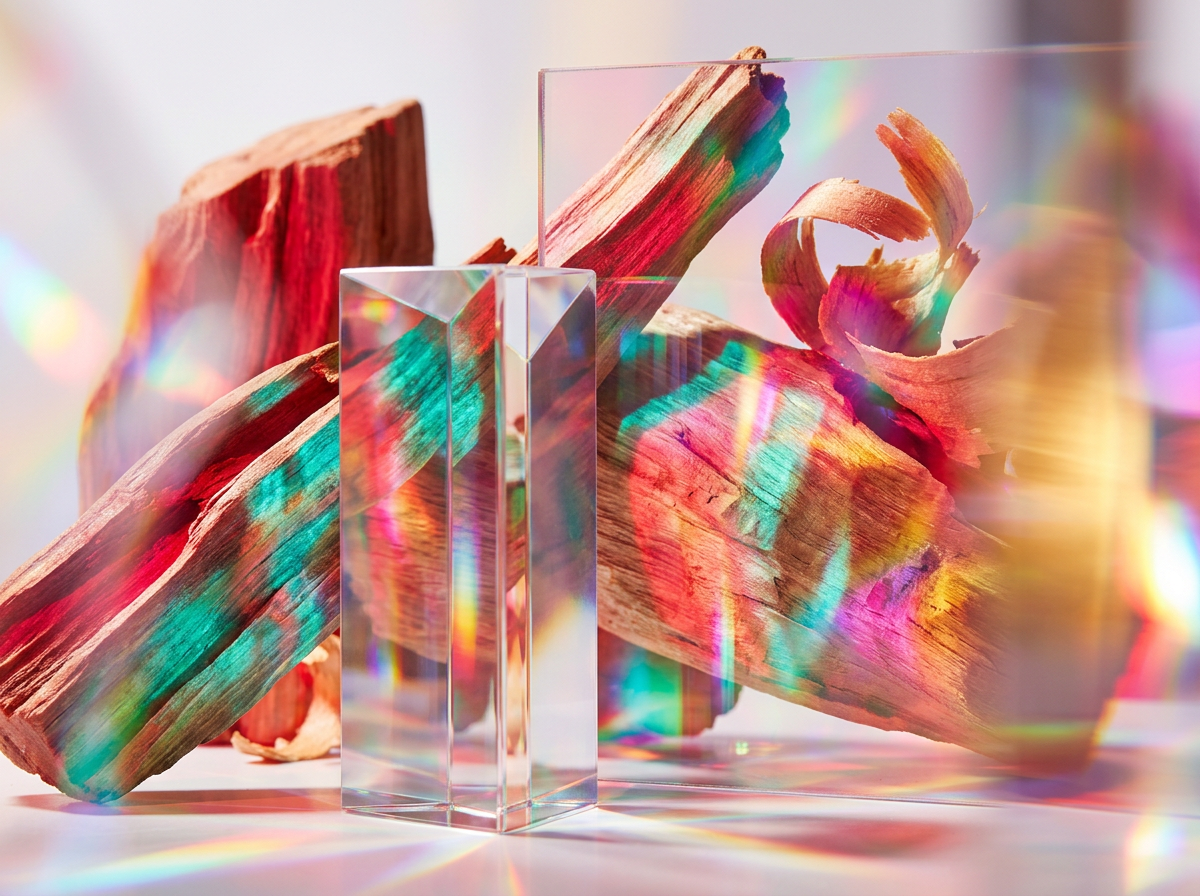 Artisanal perfume glass bottles with ingredients like limes and wood slices