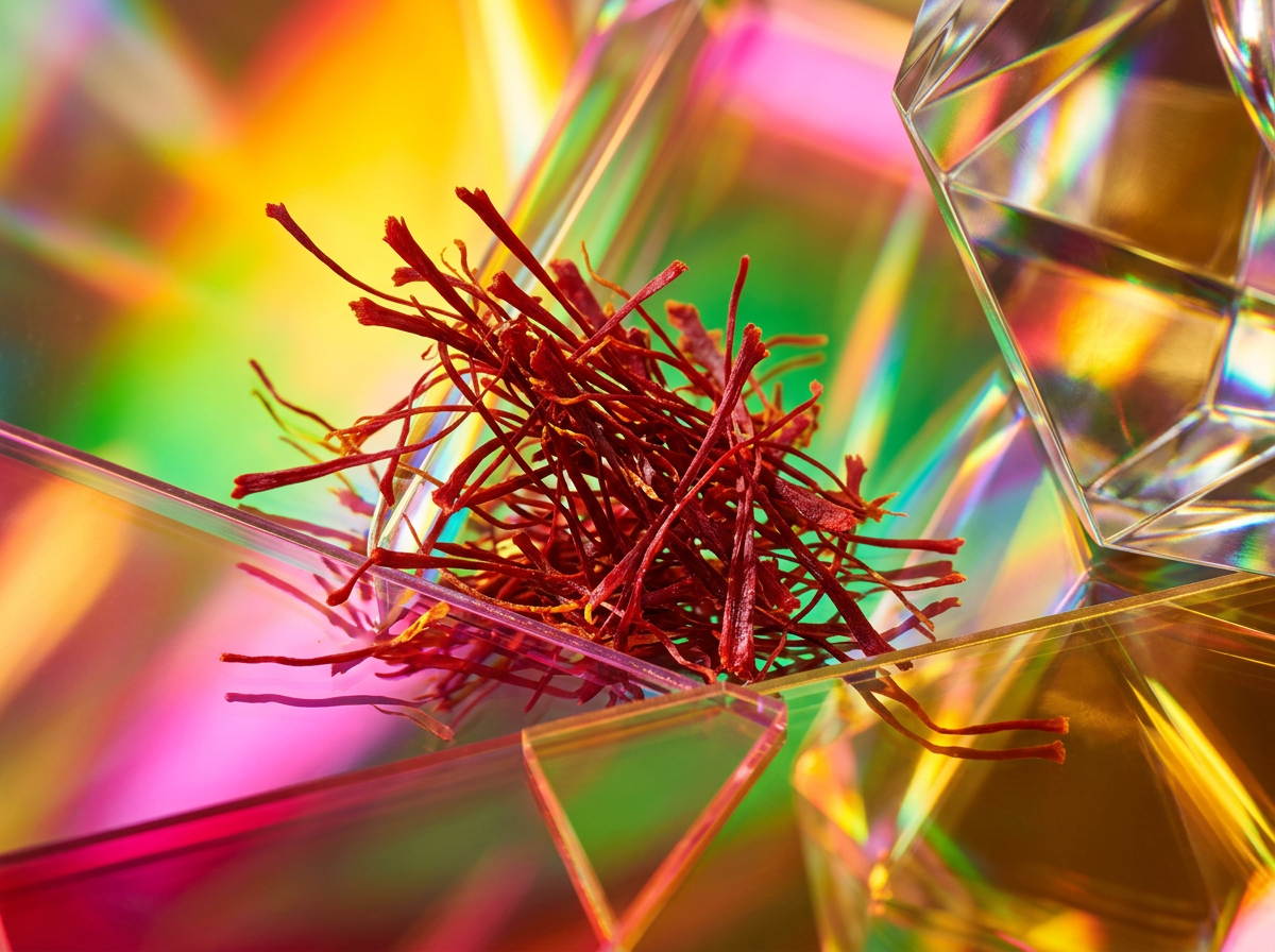 Mood-setting photography of dark floral and amber ingredients