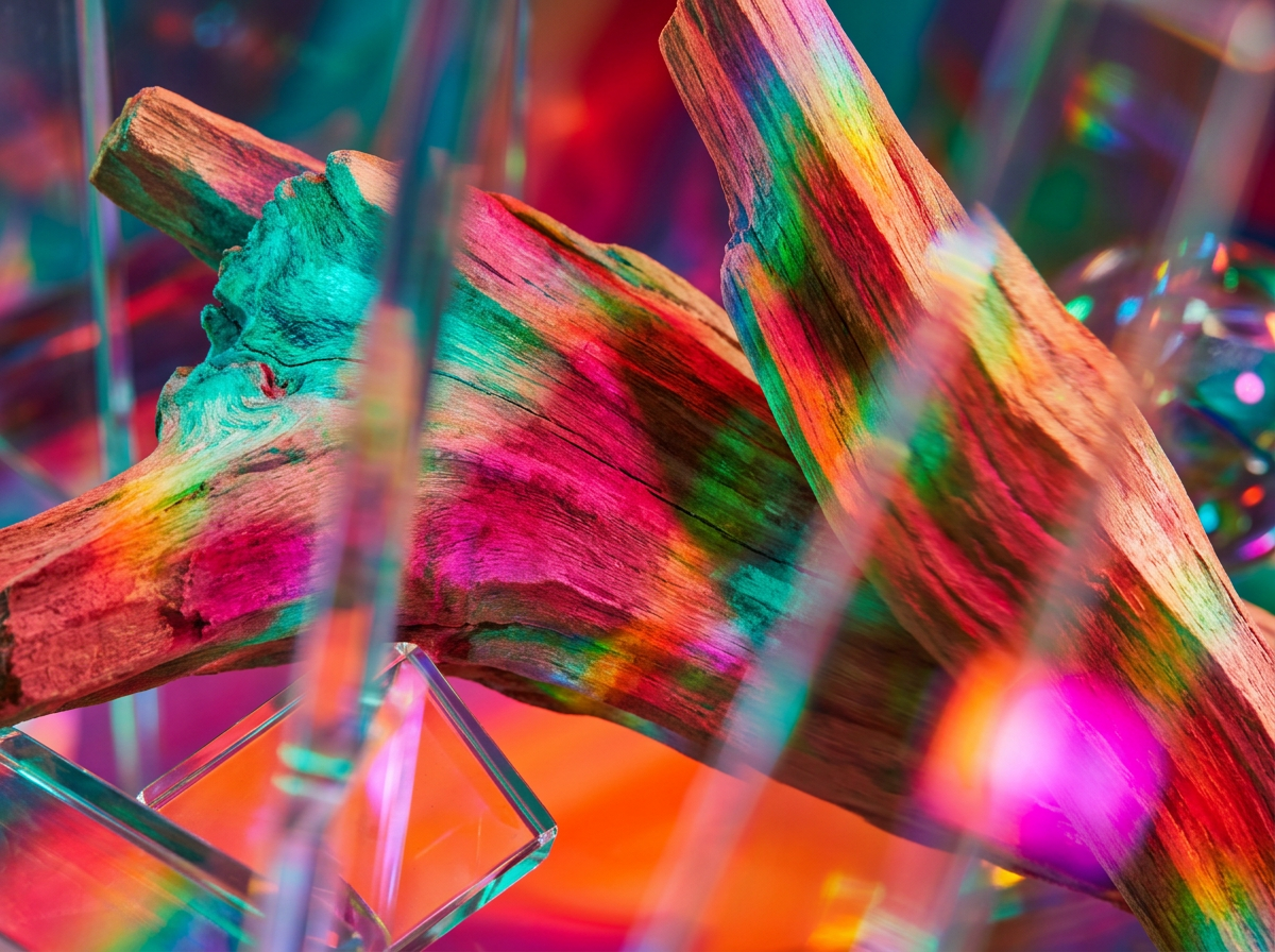 Close up of a perfume bottle with autumn textures like wool and wood