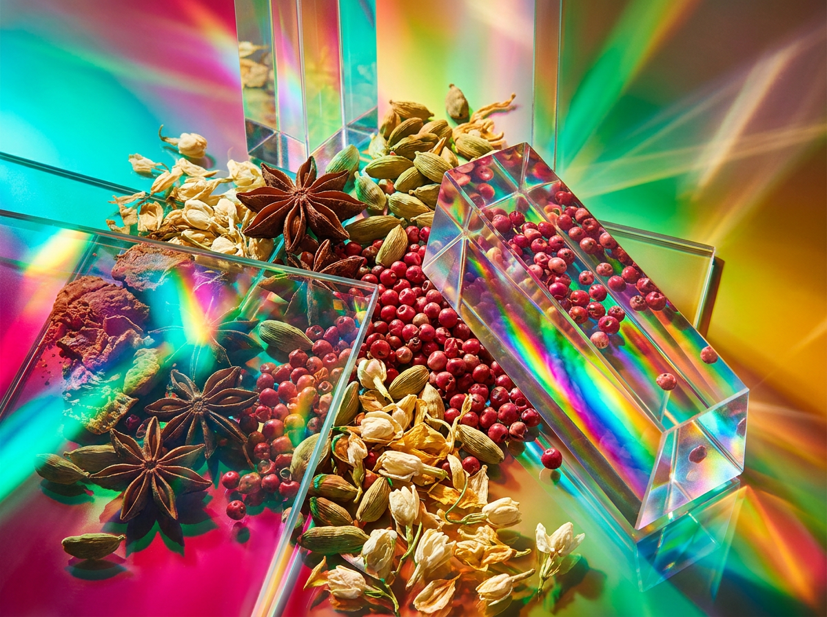 Close up of dark resins and aromatic spices