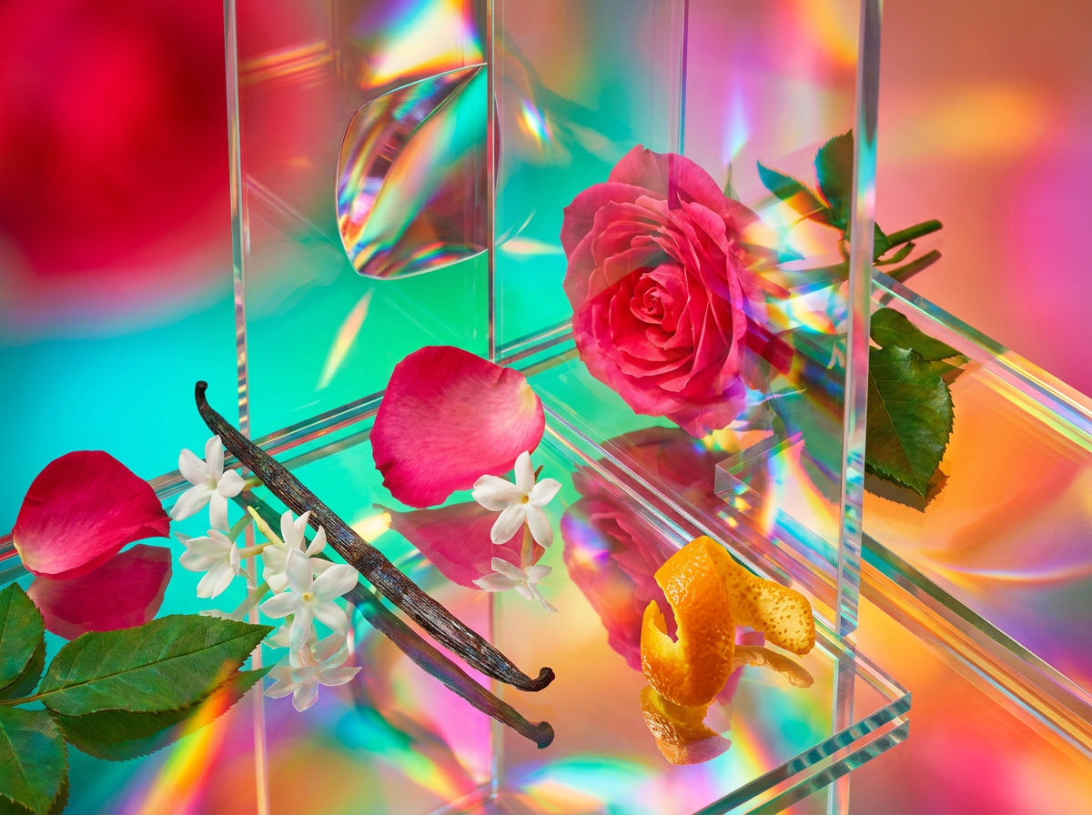 Elegant perfume bottles on a table with soft lighting
