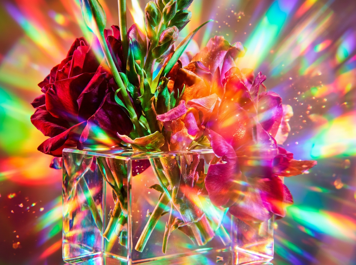 Close up of artisanal perfume bottles and rich dark berries