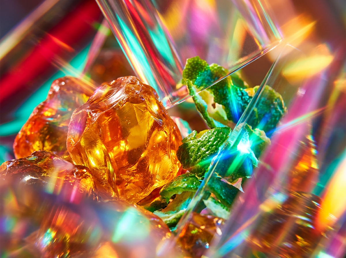 Close up of luxury perfume bottle with botanical elements
