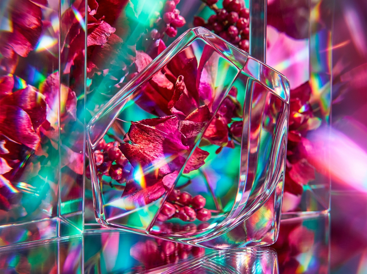 Close up of woodsy perfume notes like cedar and amber