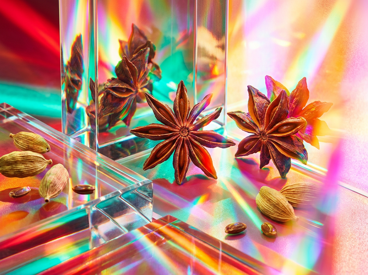Close up of dark fruits and amber resin used in perfume making