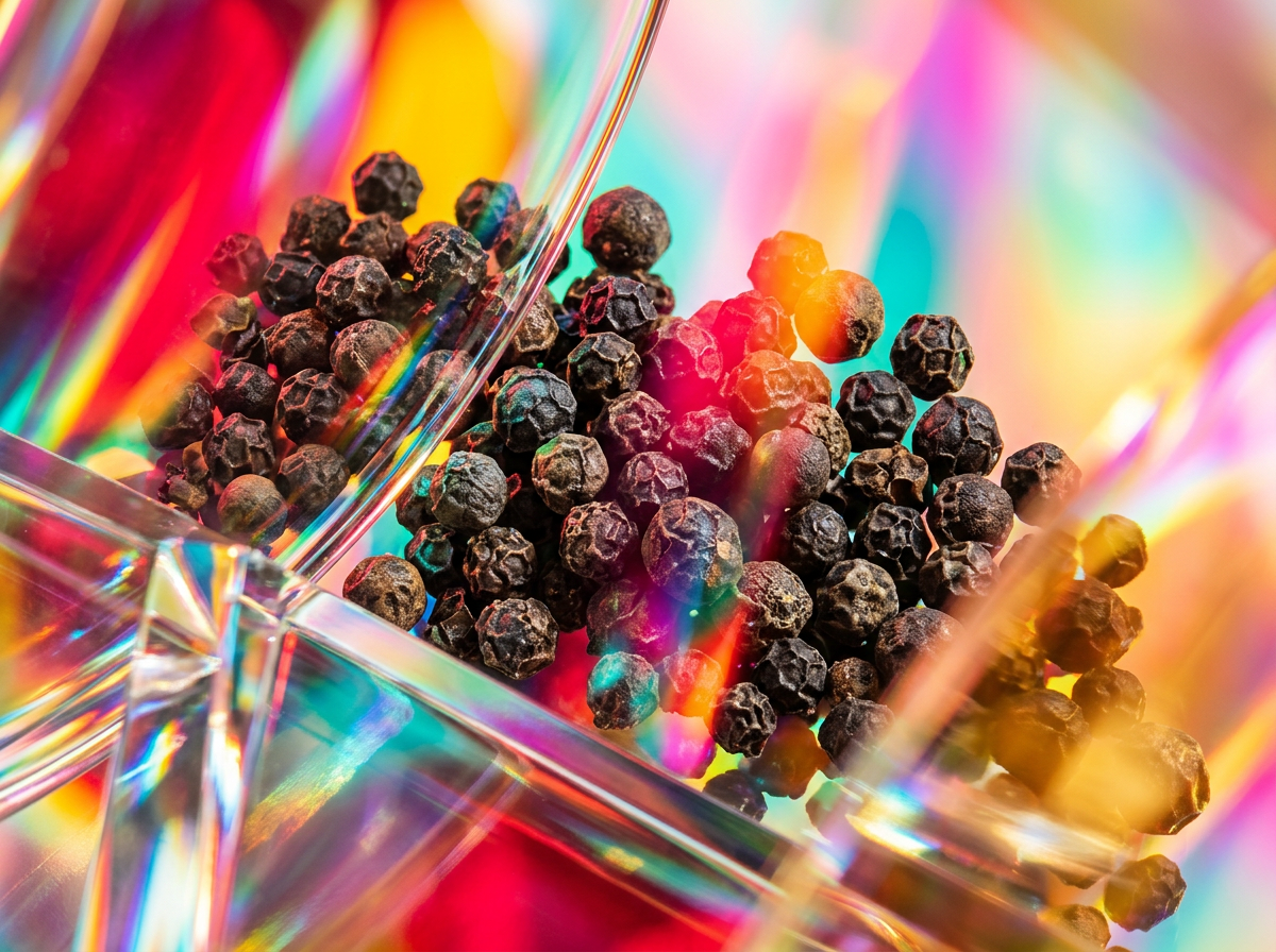 Close up of fragrance ingredients like grapefruit, cedar, and pink pepper