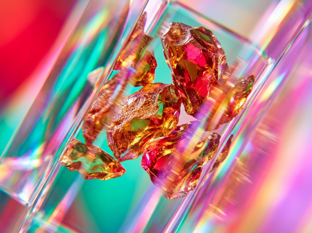 Close up of glass perfume bottles amongst botanical leaves