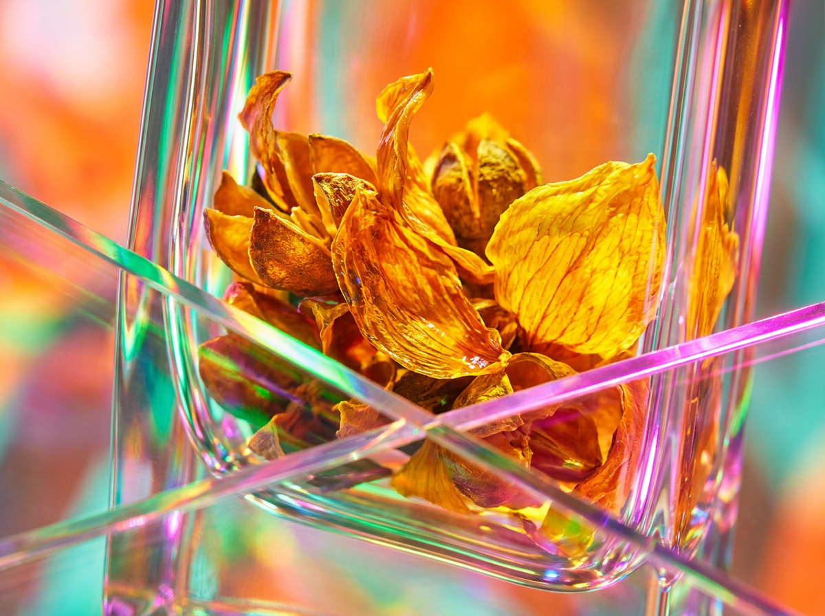 Close up of botanical ingredients and perfume bottles representing natural craftsmanship