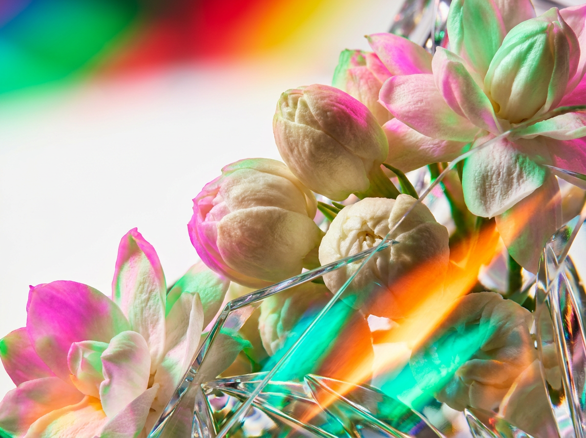 A collection of Shay & Blue perfume bottles arranged elegantly amidst botanical elements.