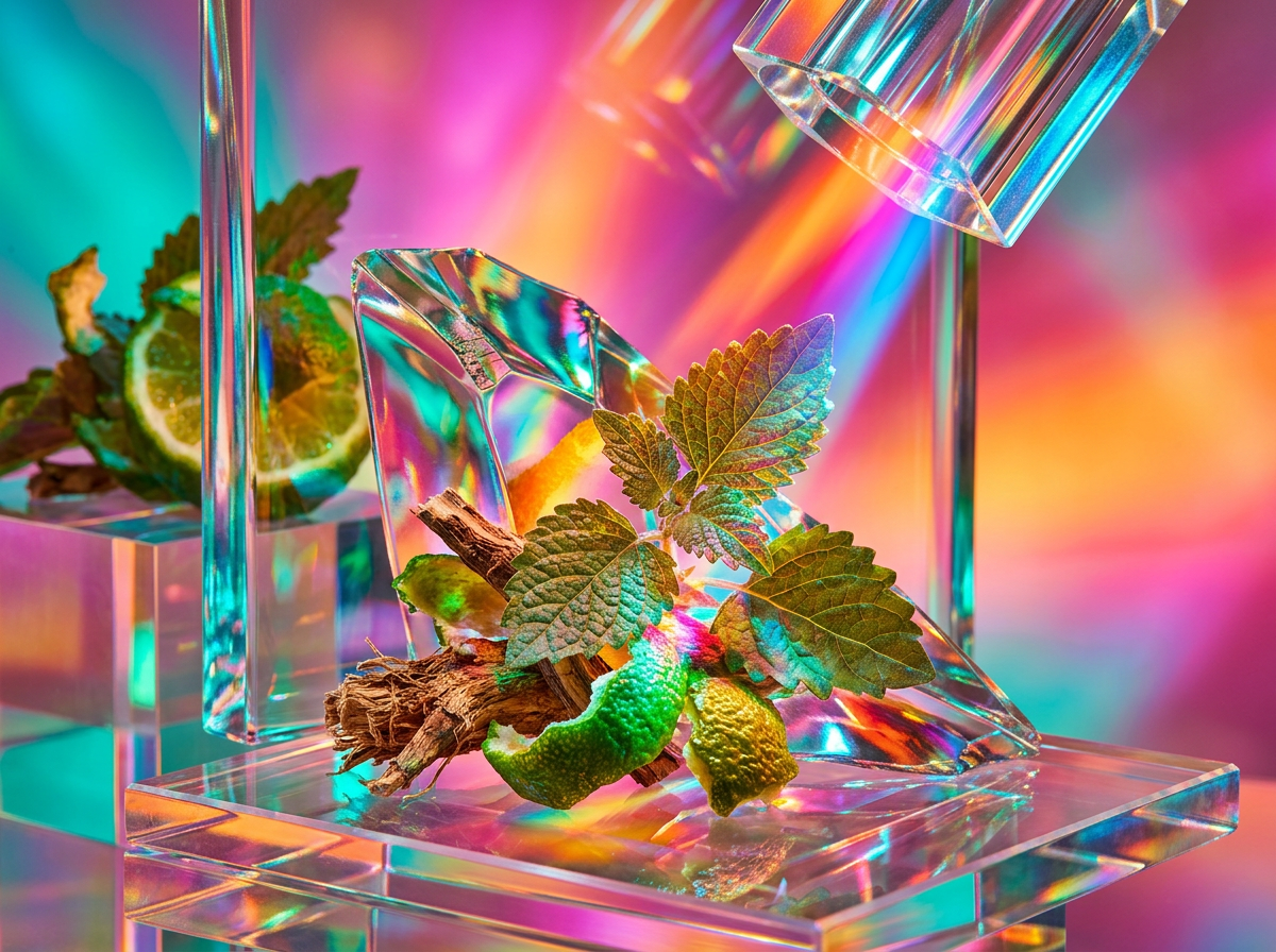 Fresh green leaves with water droplets, representing the Rain Shower Leaf fragrance