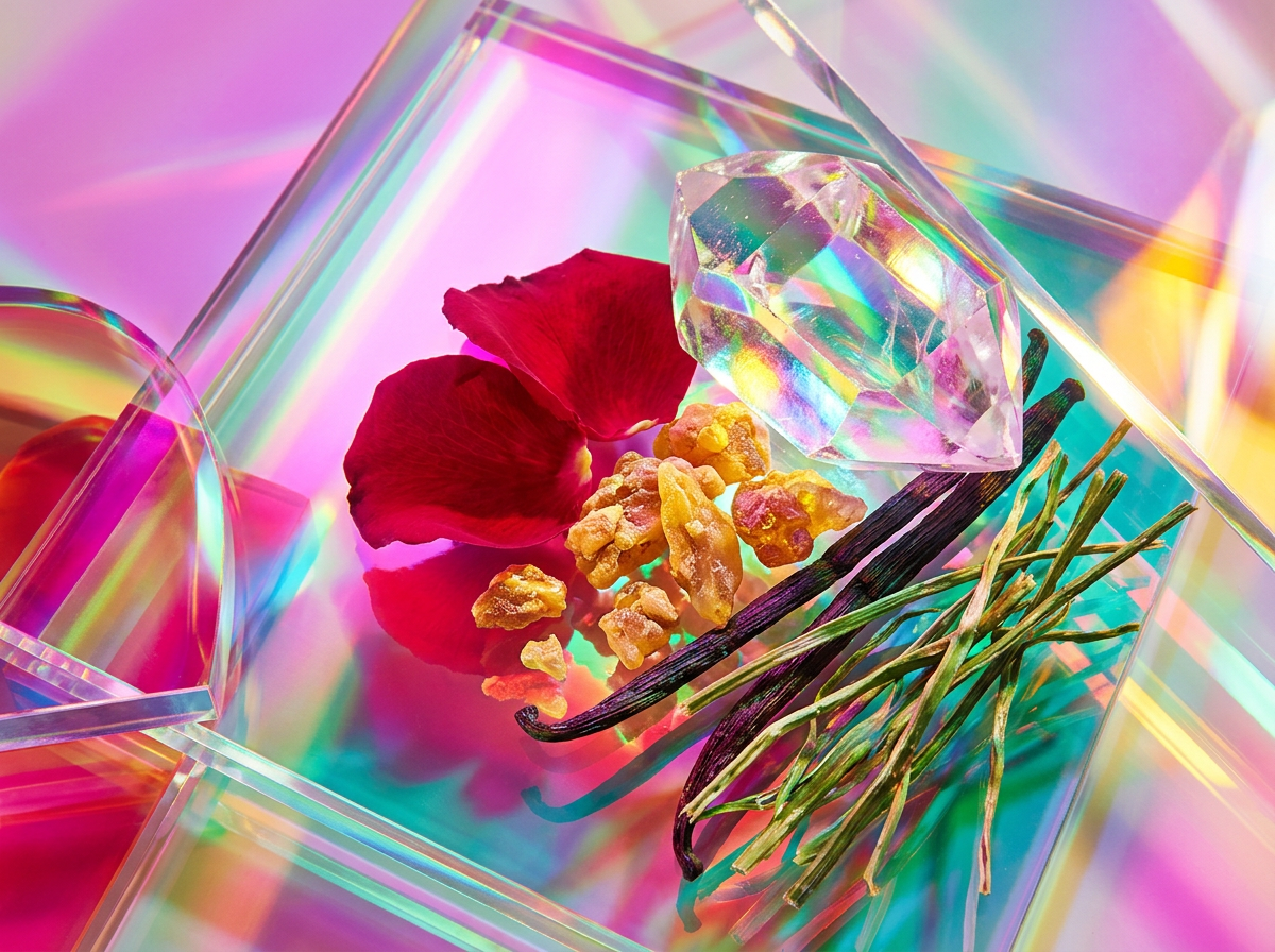 Fragrance notes of rose, amber, and dark woods