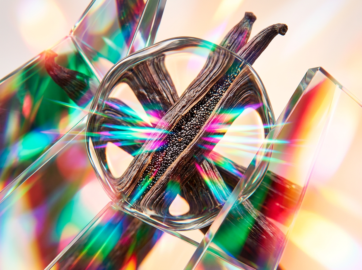 A bottle of Wild Roses perfume among fresh pears and greenery