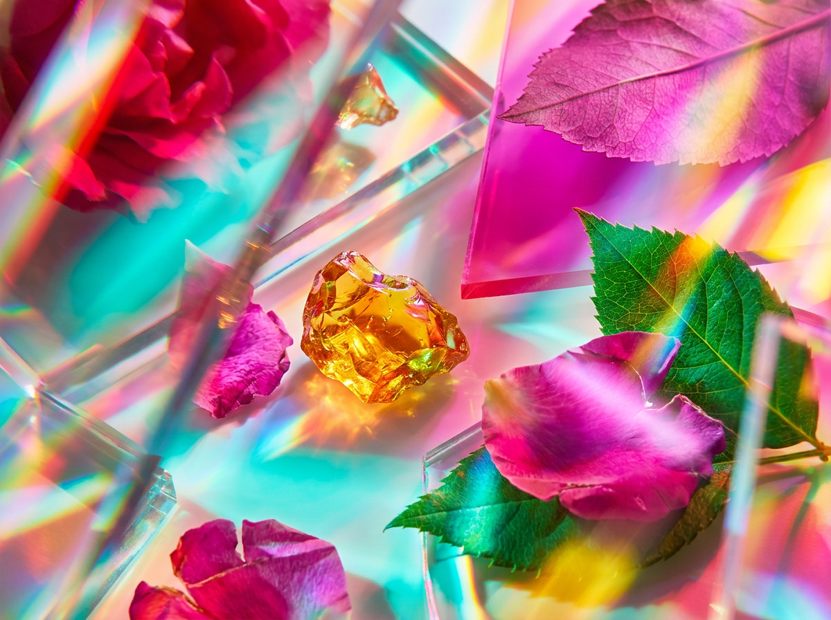 Luxurious perfume bottle surrounded by winter elements like pine and dark berries