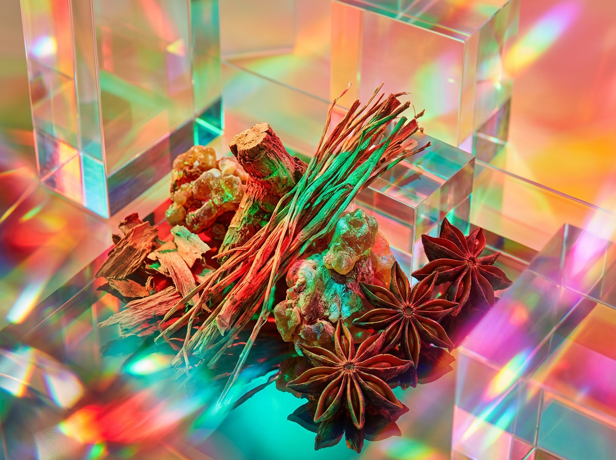 Artisan perfume bottles with botanical ingredients