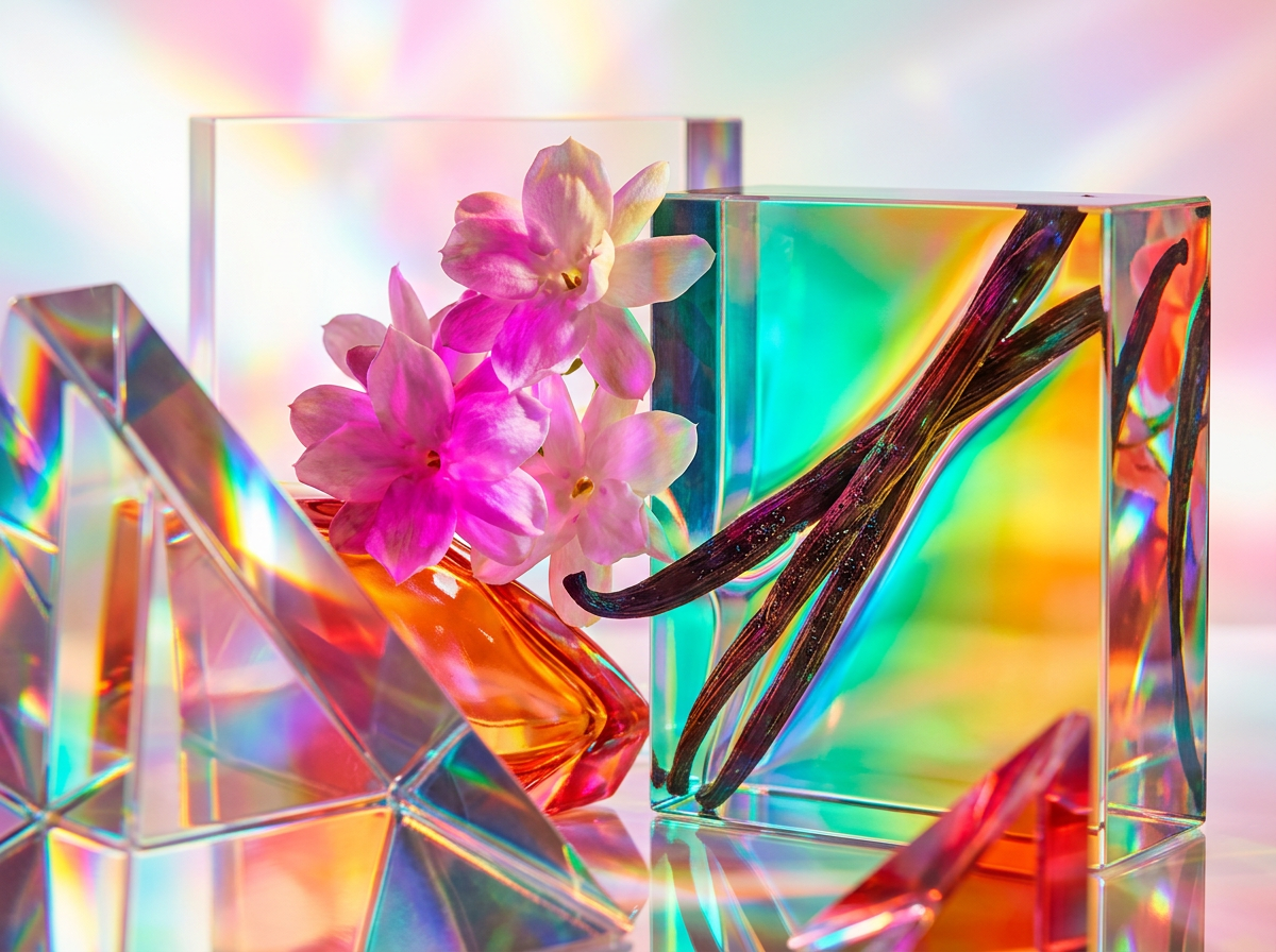 Closer look at fragrance ingredients like citrus fruits and delicate pink flowers