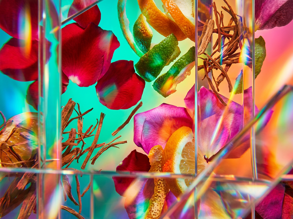 Close up of a Shay & Blue perfume bottle with botanical elements