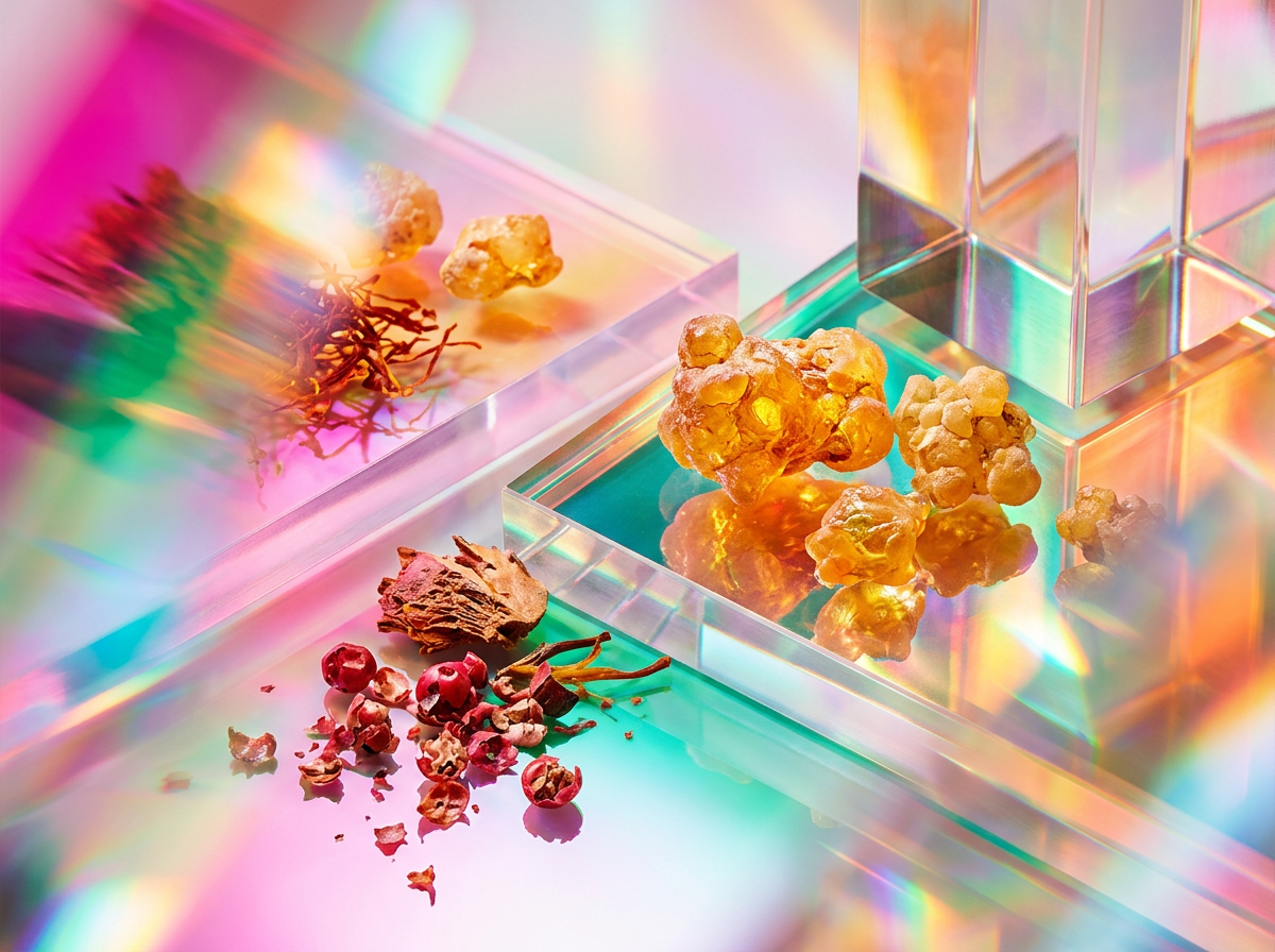Close up of botanical ingredients and natural fragrance elements