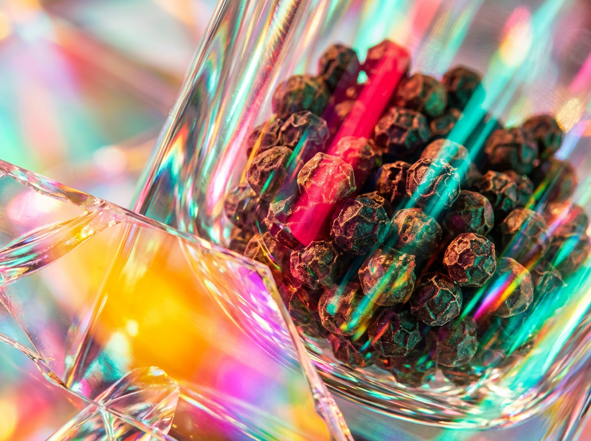 A close up of artisanal perfume ingredients including pomegranate and dark wood