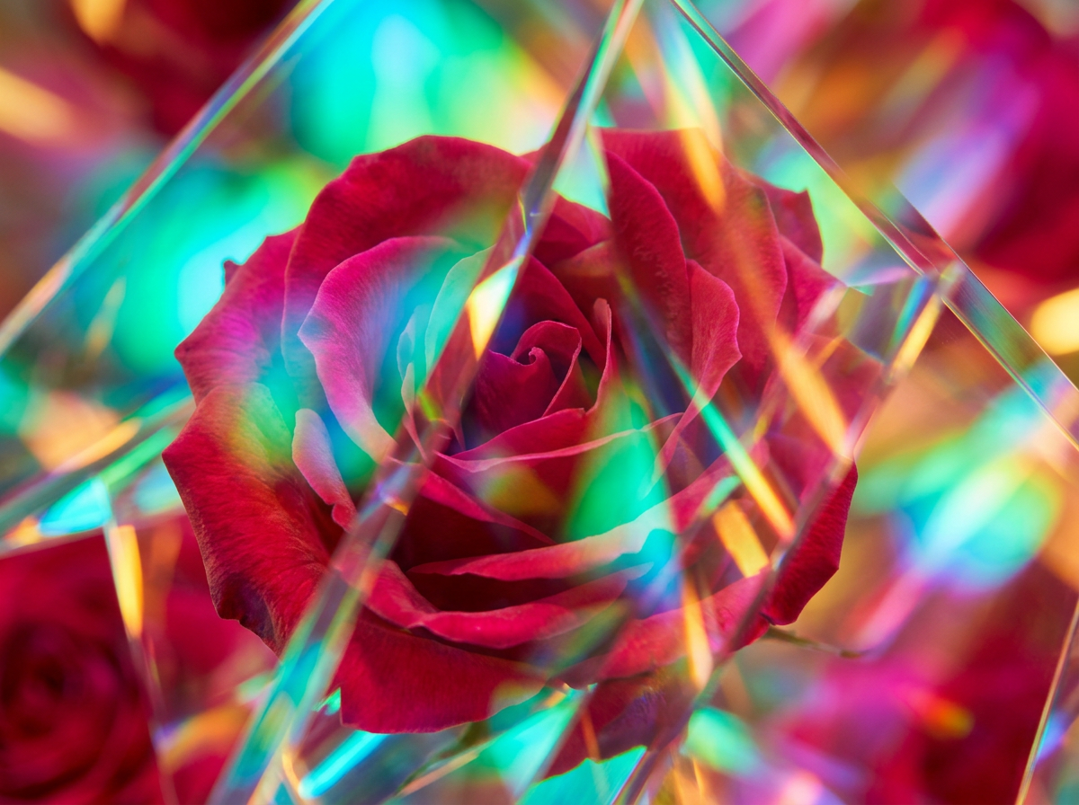 Close up of pink rose petals with dew drops