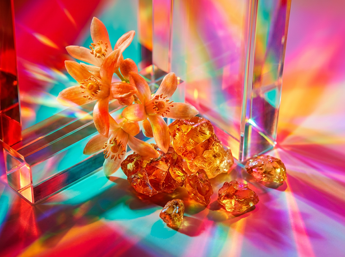 Artisanal fragrance bottles with natural ingredients like lime and grapefruit