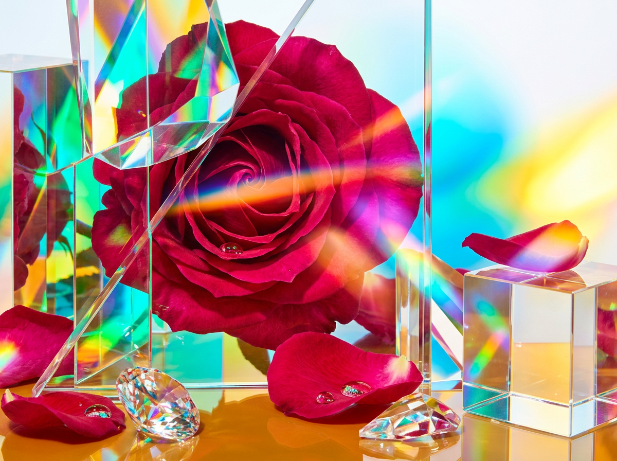 Artisanal perfume bottles and fresh ingredients