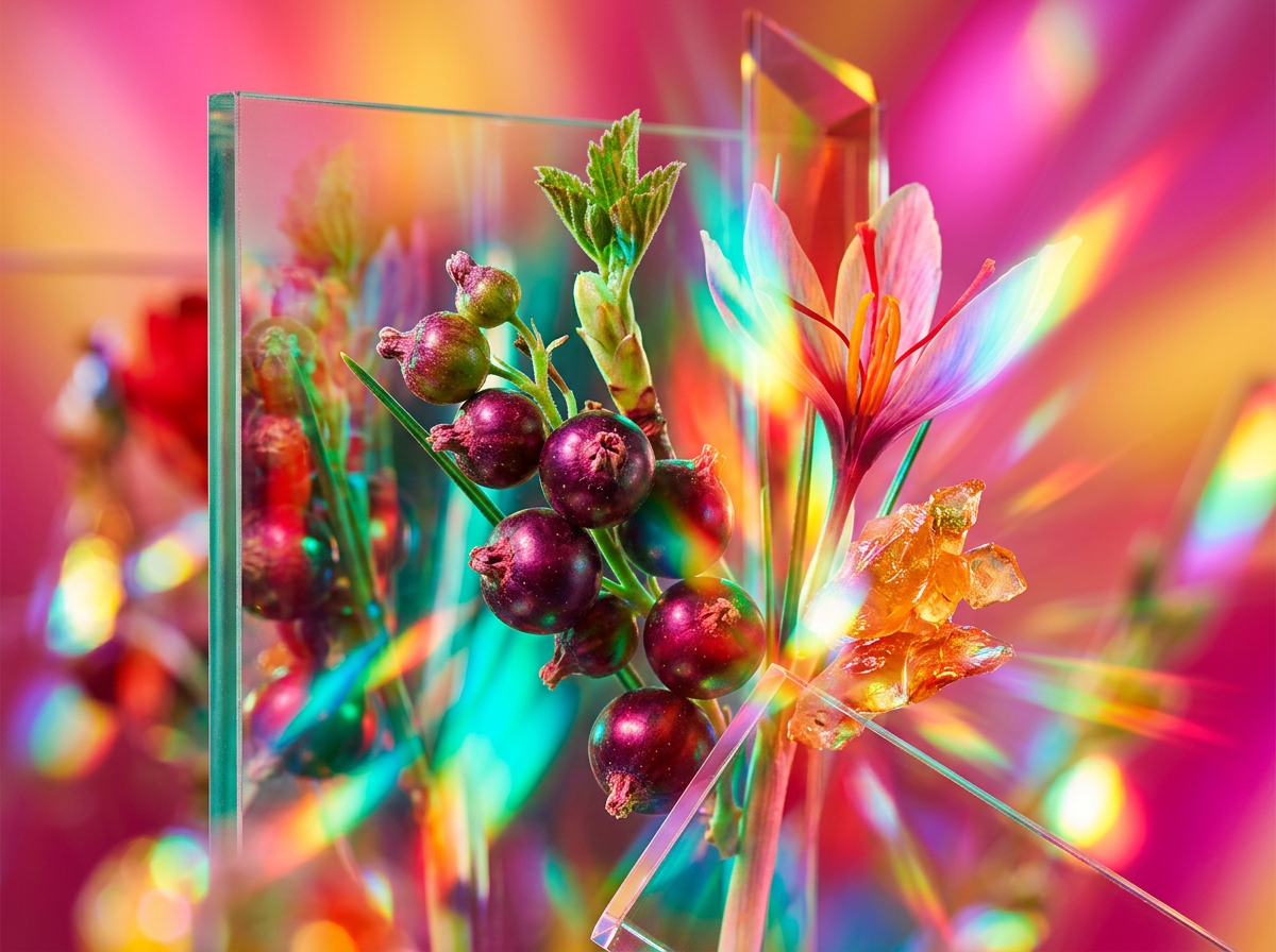 Artisanal fragrance ingredients including citrus and dark woods