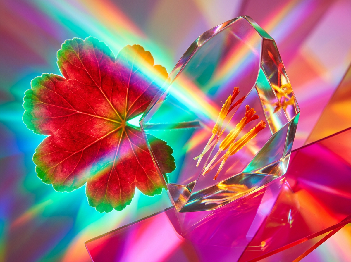 Artisanal perfume bottles on a botanical background