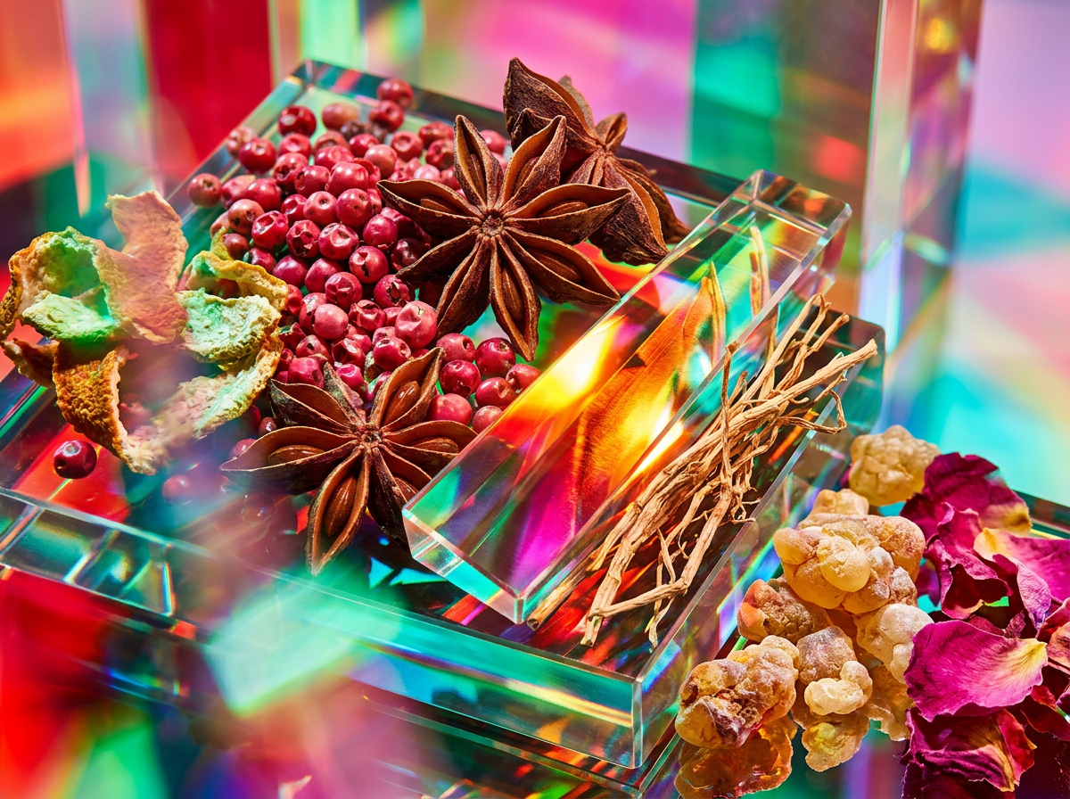 Fragrance notes and artisanal perfume bottles