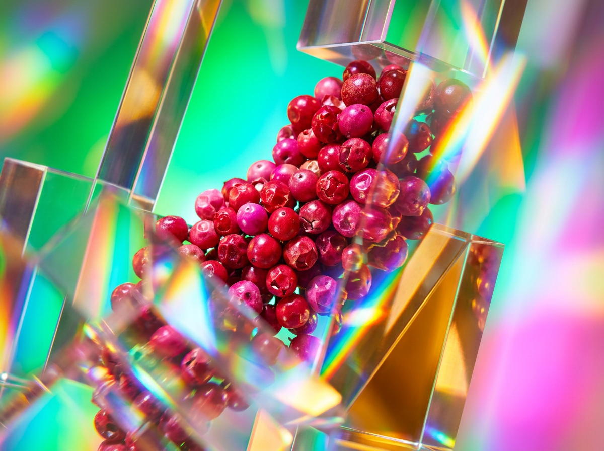 Close up of a glass bottle reflecting light, symbolizing sparkling and effervescent notes