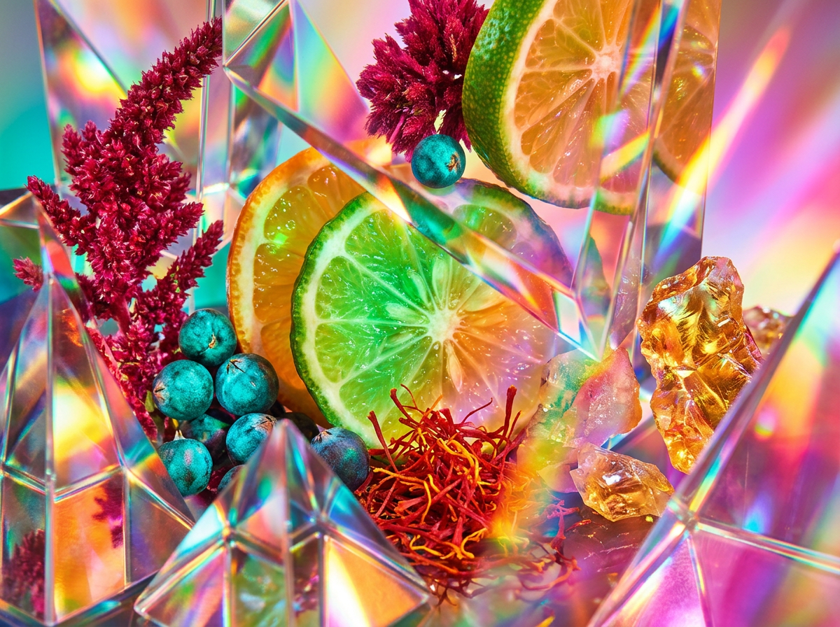 Artisanal perfume glass bottles and natural ingredients