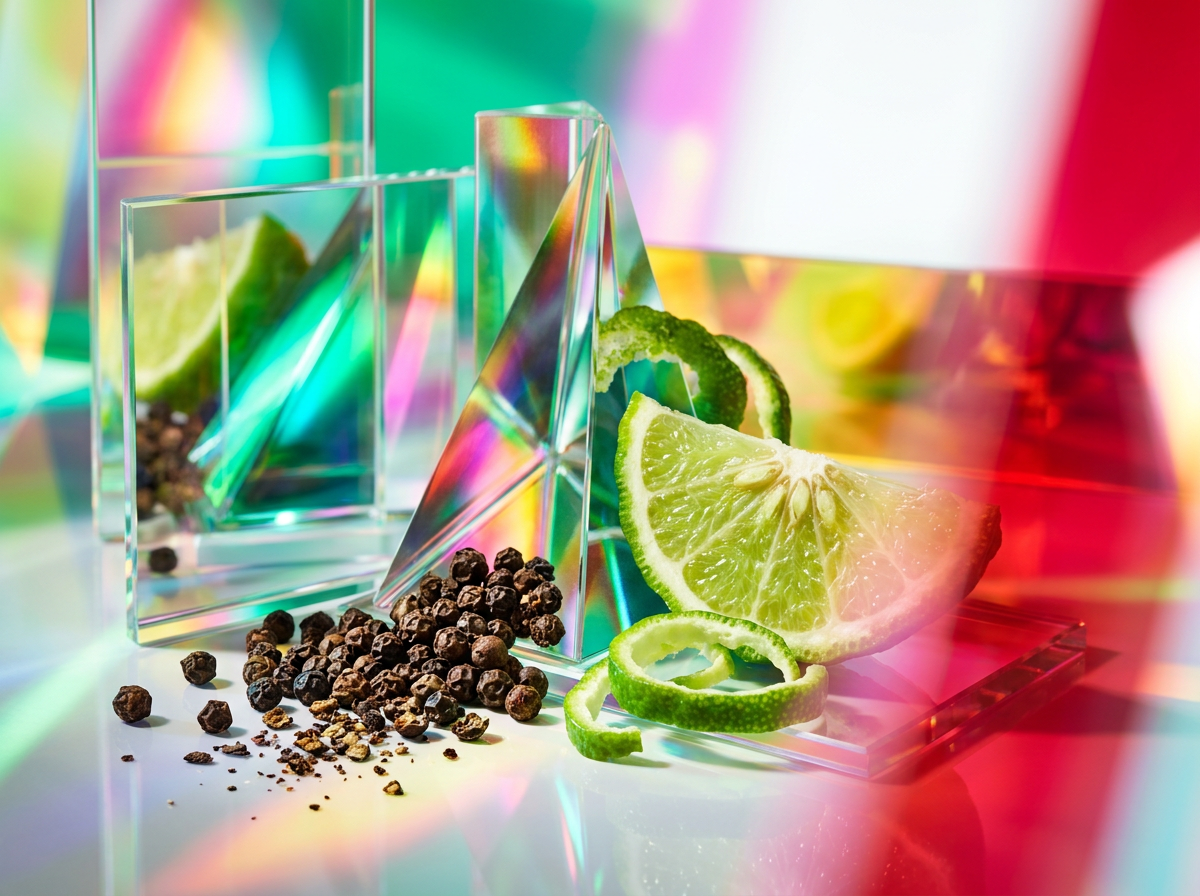 Close up of luxury perfume ingredients including chocolate and espresso beans