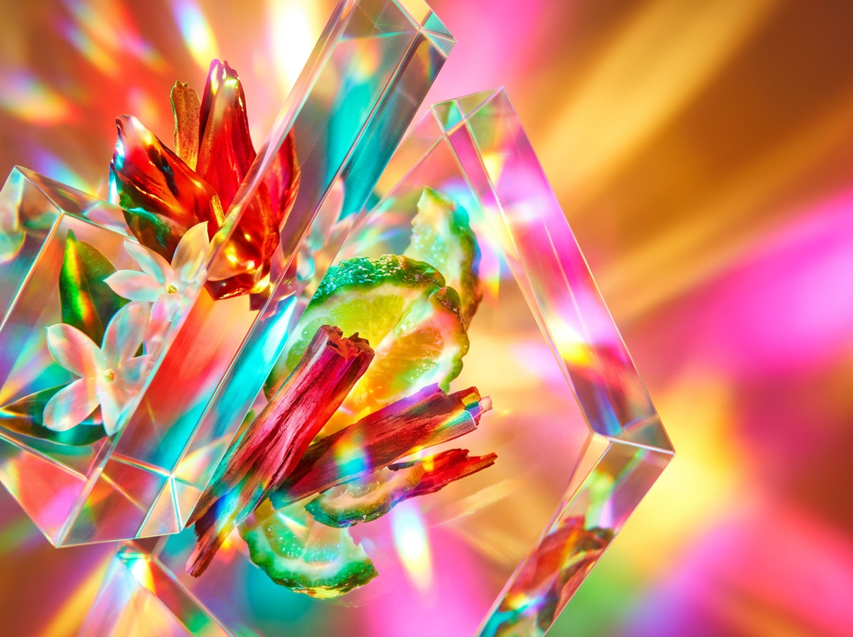 Mood lighting revealing the deep amber colors of perfume extracts
