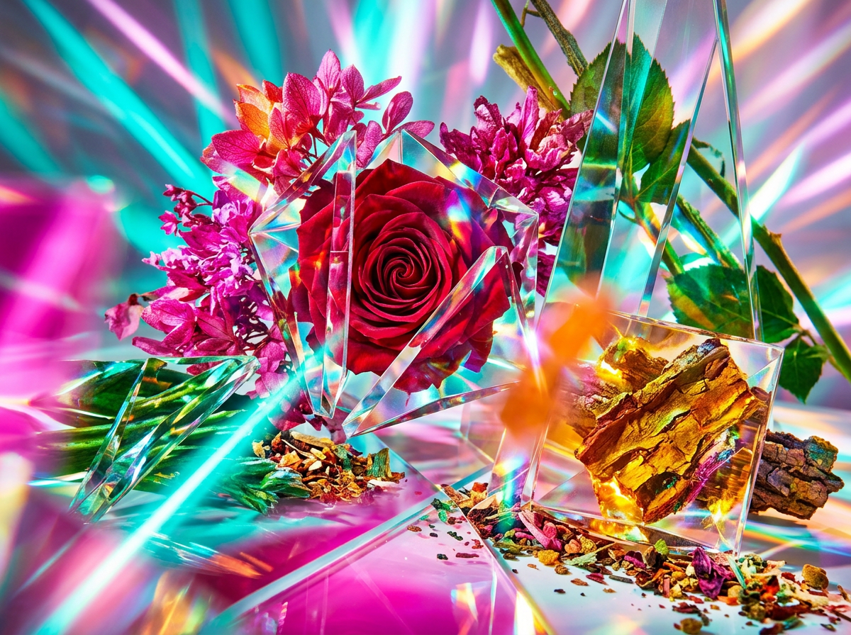 Artisanal perfume bottles captured in soft weekend lighting