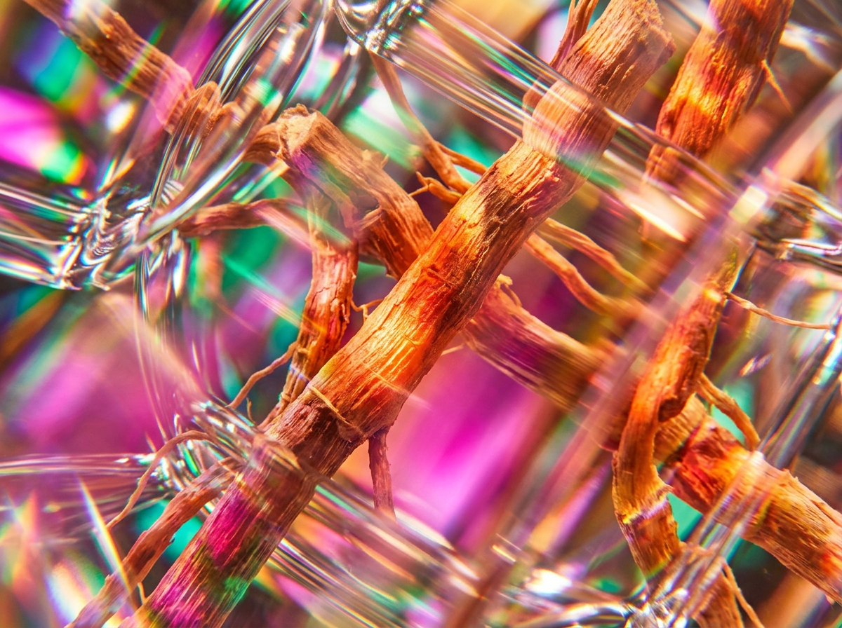 A close-up of dark amber and luxurious glass perfume bottles in soft lighting