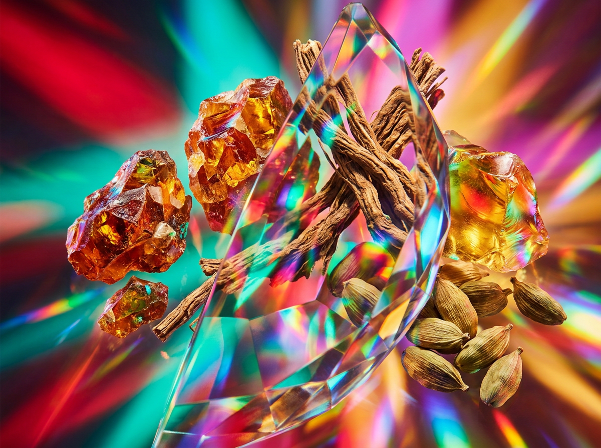 Artisanal perfume creation process with rich ingredients