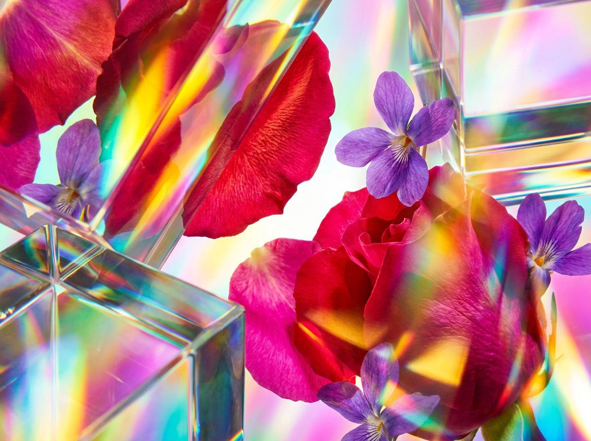 Artisanal perfume glass and botanical ingredients
