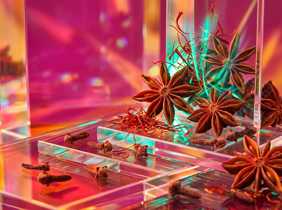 Deep amber and dark glass perfume bottles on a rustic wooden surface