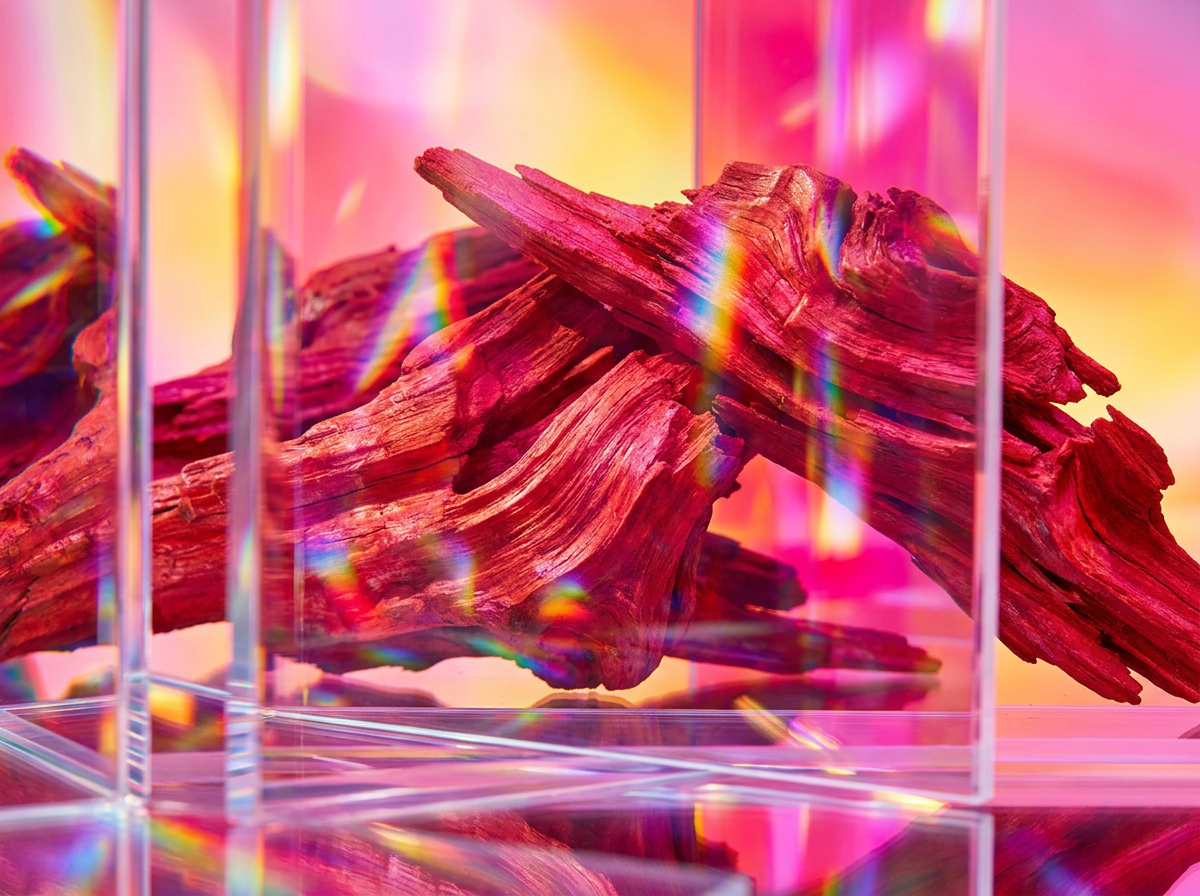 Close up of botanical ingredients and perfume glass